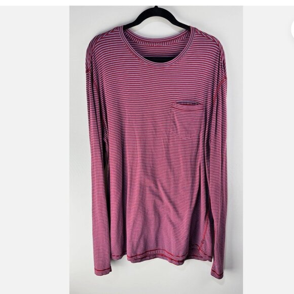 Lululemon Shirt Mens 5 Year Basic Long Sleeve Large Red Blue Striped XL/XXL - Picture 1 of 6
